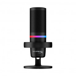 HyperX DuoCast, Black, Microphone for the streaming, Low-profile shock mount, Hi-Res 24-bit/96kHz recording, Tap-to-Mute sensor with LED indicator, RGB Lighting, 2 selectable polar patterns: Cardioid / Omnidirectional, Internal pop filter, Built-in headph