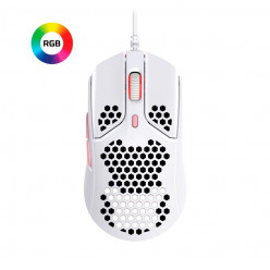 HYPERX Pulsefire Haste Gaming Mouse, White/Pink, Ultra-light hex shell design, 400–16000 DPI, 4 DPI presets, Pixart PAW3335 Sensor, Split-button design for extra responsiveness, Per-LED RGB lighting, USB, 80g