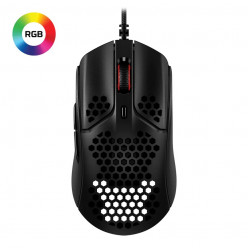 HYPERX Pulsefire Haste Gaming Mouse, Black, Ultra-light hex shell design, 400–16000 DPI, 4 DPI presets, Pixart PAW3335 Sensor, Split-button design for extra responsiveness, Per-LED RGB lighting, USB,  80g