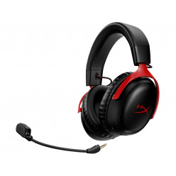 Wireless headset  HyperX Cloud III Wireless, Black/Red, Frequency response: 10Hz–21kHz, Battery life up to 120h, Driver: Dynamic, 53mm with Neodymium magnets, Ultra-Clear Microphone with LED Mute Indicator, DTS Headphone:X Spatial Audio, USB 2.4GHz Wirele