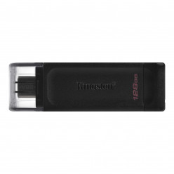 128GB USB-С3.2  Kingston DataTraveler 70, Black, USB-C, Cap design, Stylish and slim plastic casing fits, Keyring Loop (Read 80 MByte/s, Write 20 MByte/s)