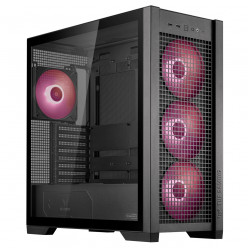 GT302 ASUS TUF GAMING TG ARGB BLACK CASE, w/o PSU, Hidden-connectors MBs support, Detachable top panel, Interchangeable side panels, 360mm radiator support, Cable Routing 37mm, Front: 3x140mm ARGB fan, Rear: 1x140mm ARGB fan, 2x3.5-HDD/ 4x2.5- SSD, 1xUSB-