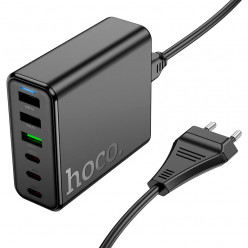 USB Charger  HOCO C133A Earl Six-port 75W, 3 x USB-C + 3 x USB, USB-C 1/2: up to 45W, USB-C 3: up to 20W, USB-A 1: up to 2W, USB-A 2/3: up to 10W, up to PD45W / QC3.0, Black