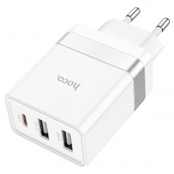 USB Charger  HOCO N21 Pro Tourer Three-port, 1 x USB-C + 2 x USB, USB-C: up to 30W, USB-A 1/2: up to 20W, up to PD30W / QC3.0, White