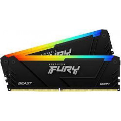 32GB (Kit of 2*16GB) DDR4-3200  Kingston FURY® Beast DDR4 RGB, PC25600, CL16, 2Rx8, 1.35V,  Auto-overclocking, Asymmetric BLACK low-profile heat spreader, Dynamic RGB effects featuring Kingston FURY Infrared Sync technology, Intel XMP Ready  (Extreme Memo