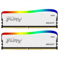 16GB (Kit of 2*8GB) DDR4-3200  Kingston FURY® Beast DDR4 White RGB Special Edition, PC25600, 1Rx8, CL16, 1.35V, Auto-overclocking, Asymmetric WHITE heat spreader, Dynamic RGB effects featuring Kingston FURY Infrared Sync technology, Intel XMP Ready (Extre