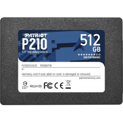 2.5- SSD 512GB Patriot P210, SATAIII, Sequential Read: 520MB/s, Sequential Write: 430MB/s, 4K Random Read: 50K IOPS, 4K Random Write: 50K IOPS, SMART, TRIM, 7mm, TBW: 240TB, SMI 2259XT Controller, 3D NAND TLC