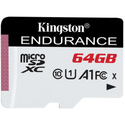 64GB microSD Class10 A1 UHS-I FC  Kingston High Endurance, 600x, Up to: 95MB/s, High performance, Seamless recording