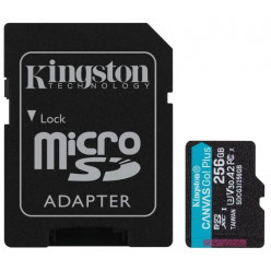 256GB microSD Class10 A2 UHS-I U3 (V30) Kingston Canvas Go! Plus, Ultimate, Read: 170Mb/s, Write: 90Mb/s, Ideal for Android mobile devices, action cams, drones and 4K video production