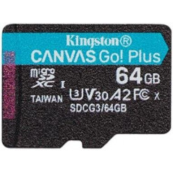 64GB microSD Class10 A2 UHS-I U3 (V30) Kingston Canvas Go! Plus, Ultimate, Read: 170Mb/s, Write: 70Mb/s, Ideal for Android mobile devices, action cams, drones and 4K video production