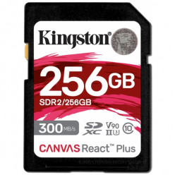 256GB SD Class10 UHS-II U3 (V90)  Kingston Canvas React Plus, Ultimate, Read: 300Mb/s, Write: 260Mb/s,  Capture 4K/8K Ultra-HD high-speed shots without dropping frames, Ultimate speeds to support professional camera use