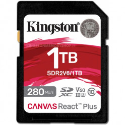 1.0TB SD Class10 UHS-II U3 (V60)  Kingston Canvas React Plus V60, Ultimate, Read: 280Mb/s, Write: 100Mb/s, Capture 4K Ultra-HD high-speed shots without dropping frames