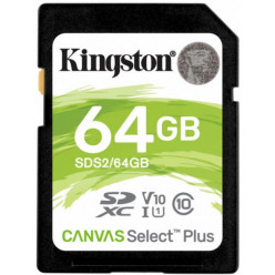 64GB SD Class10 UHS-I U1 (V10)  Kingston Canvas Select Plus, Up to: 100MB/s