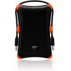 2.5- External HDD 1.0TB (USB3.1)  Silicon Power Armor A30, Black/Orange, Rubber + Plastic, Military-Grade Protection MIL-STD 810G, Internal silica gel suspension system and external silica gel bubbles keeps your hard drive safe from drops and bumps