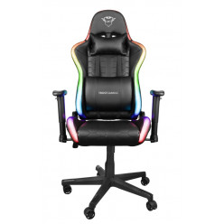 Trust Gaming Chair GXT716 RIZZA - Black RGB LED Illuminated, Height adjustable armrests, Class 4 gas lift, Solid base frame with 60mm wheels, 90°-175° adjustable backrest, Wireless remote control, Including comfortable lumbar and neck pillow, up to 150kg