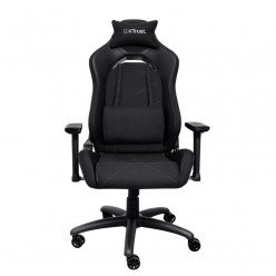 Trust Gaming Chair GXT 714 Ruya - Black, breathable fabric/PU leather on the sides, 3D armrests, Class 4 gas lift, 90°-180° adjustable backrest, Strong and robust metal base frame, Including removable and adjustable lumbar and neck cushion, Durable double