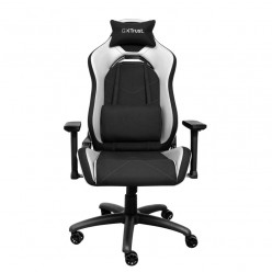 Trust Gaming Chair GXT 714W Ruya - Black/White, breathable fabric/PU leather on the sides, 3D armrests, Class 4 gas lift, 90°-180° adjustable backrest, Strong and robust metal base frame, Including removable and adjustable lumbar and neck cushion, Durable