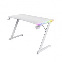 Trust Gaming RGB Desk GXT 709W LUMINUS,120x60cm, FSC®-certified wood with anti-scratch top layer with carbon look, edge-integrated RGB LED lighting, on-desk touch controls,  height-adjustable feet, cup holder, headset holder, height 74cm, white