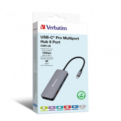 Verbatim 9-in-1 USB-C Pro Multiport Hub CMH-09, 2x USB 3.2-A (Gen 1), 1x UB3.2-A (Gen 2), 2x USB 3.2-C (Gen 2), HDMI 4K, RJ45 Gigabit, SD, microSD, USB 3.1-C cable 15cm, 88g