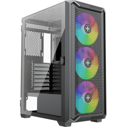 XILENCE -X613.ARGB- Xilent Blade II ATX Case, without PSU, with Tempered Glass Side Panel Door, Mesh Front: 3x ARGB Fans, Tool-free HDD, VGA installation, 2x 3.5-/ 3x 2.5-, 1x USB 3.0, 2x USB 2.0, 1x Mic, 1xHeadphones, ARGB / PWM Control Board, ARGB Contr