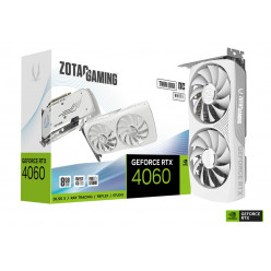 ZOTAC GeForce RTX™ 4060 Twin Edge OC White Edition  8GB GDDR6, 128bit, 2490/17000Mhz, Ada Lovelace/DLSS3, PCIeX16 4.0, 1xHDMI, 3xDP, Compact 2.0 Slot Footprint, Dual Fan / IceStorm 2.0, Active Fan Control/FREEZE Fan Stop, SPECTRA RGB Lightning, Metal Back