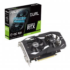 ASUS Dual GeForce RTX™ 3050 OC Edition 6GB GDDR6 96bit, 1537/14000MHz, 1xDVI, 1xHDMI, 1xDP, Dual Fan, PCI-E 4.0, 2-slot design, Axial-tech fans, 0dB technology, GPU Tweak III, Stainless Steel bracket, IP5X dust resistance, Black, Retail