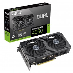 ASUS Dual GeForce RTX™ 4060 EVO OC Edition 8GB GDDR6 128bit, 2535/17000MHz, 1xHDMI, 3xDP, Dual Fan, PCI-E 4.0, 2.5-slot design, Axial-tech fans, Dual Ball bearing, 0dB technology, Protective Backplate, Dual BIOS, 1x8pin, Black, Retail