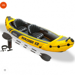 INTEX Надувной каяк Explorer K2 с веслами и насосом, 312x91x51 см, до 180 кг