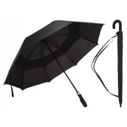 Зонт-трость D130cm однотонный, чехол, ручка-крючок, черный