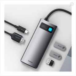 Docking Station Baseus Metal Gleam 5-in-1, USB Type-C to 3xUSB 3.0, Type C PD 100W, HDMI 4K@60Hz, Gray  CAHUB-CX0G