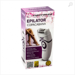 Epilator Esperanza COPACABANA EBD002B White, Detachable head - can be washed under running water 2 speed levels depilation, Power supply: batteries 3 x AAA (not included) Set contains: main device, brush to clean the head after use, protective cap, instru