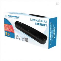 Laminator Esperanza ETERNITY EFL002 A4, Power consumption: 265W, Film thickness for hot lamination: 80-125 microns, Maximum document dimensions: 210 x 297 mm (A4 format), Maximum warming-up time: approx. 5 min. Lamination speed: 250 mm per minute, Maximal