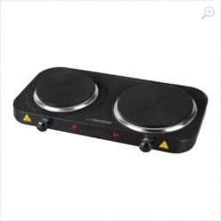 Electric Hot Plate Esperanza YELLOWSTONE EKH007K Black, 2500W (1x1500W, 1x1000W), 2 heating plates with a diameter of 18.8 cm and 15.5 cm, External dimensions of the oven: 48 x 23.5 x 7 cm, The length of the power cord: 0.75m, Smooth 5-step power regulati