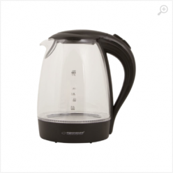 Kettle Esperanza SALTO ANGEL EKK011K  Glass Black with LED light, 2200W, 1,7l, concealed heating element, 360° swivel base, auto shut-off after boiling