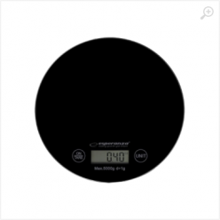 Kitchen Scale Esperanza MANGO EKS003K Black  Touch buttons, Maximum capacity: 5000g, Division: 1g, Four units of measure: g /lb/oz/kg, Tare Function, Overload indicator, Low battery indicator, Power: 1xCR2032 lithium battery