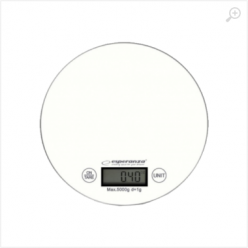 Kitchen Scale Esperanza MANGO EKS003W White  Touch buttons, Maximum capacity: 5000g, Division: 1g, Four units of measure: g /lb/oz/kg, Tare Function, Overload indicator, Low battery indicator, Power: 1xCR2032 lithium battery