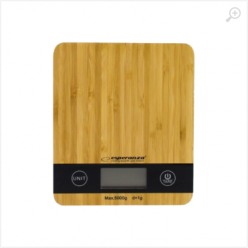 Kitchen Scale Esperanza BAMBOO EKS005, Maximum capacity: 5000g, Division: 1g, Four units of measure: g /lb/oz/kg, Super shinning stainless steel platform, blue back light, Tare Function, Overload indicator, Low battery indicator, Power: 2x AAA battery