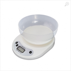 Kitchen Scale Esperanza COCONUT EKS007 White with bowl (1L), Maximum capacity: 5000g, Division: 1g, Four units of measure: g /lb/oz/kg, Tare Function, Overload indicator and low battery indicator, Power: 2 x 1,5V AA battery (not included)