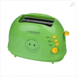 Toster Esperanza SMILEY EKT003 Green, 750W, 3 in 1, Toasting, Reheating, Defrost frozen bread, Designed to prepare thick and thin toast, Electronic Timer, 7 degrees of toasting intensity, Automatic Pop up function, Auto-centering setting, Easy to clean (p