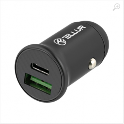 USB Car Charger - Tellur FCC7 2xDC 12-24V, 1xUSB Type-A QC 3.0, 1 xUSB Type-C PD, PD60W, QC30W, Aluminium, Black TLL151251