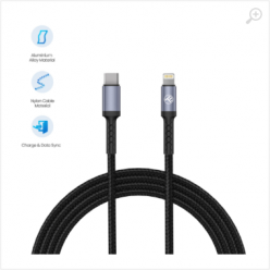 Cable Type-C - Lightning, Nylon, 1m, 2A, PD18W, Tellur Black  TLL155384