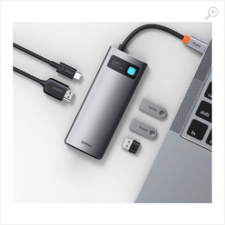 Docking Station Baseus Metal Gleam 5-in-1, USB Type-C to 3xUSB 3.0, Type C, HDMI 4K, Gray  WKWG020013