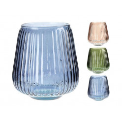 Ваза стеклянная "Stripes" H19cm, D16cm, 3 цвета