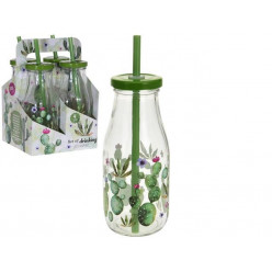 Набор бутылок с трубочками EH 4шт, 330ml "кактус", подставка