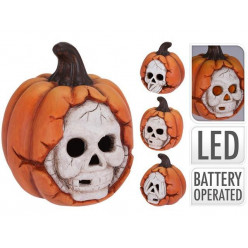 Сувенир LED Halloween Тыква с черепом 11cm, керамика