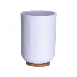 Стакан для зубных щеток Bathroom 11cm, дно бамбук, белый, пл