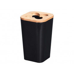 Стакан для зубных щеток Bathroom 11cm, крышка бамбук, черный