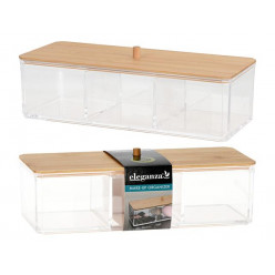 Органайзер для косметики 3 секции 23X9X6cm, крышка бамбук