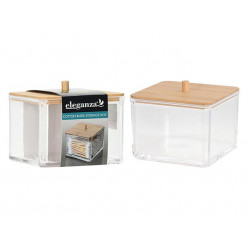 Органайзер для ватных палочек Eleganza 9X9X8cm крышка бамбук