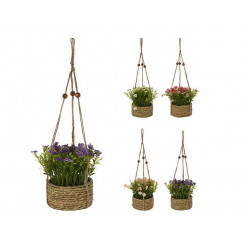 Цветы искусственные в горшке подвесном D18cm, H15cm, 4 вида